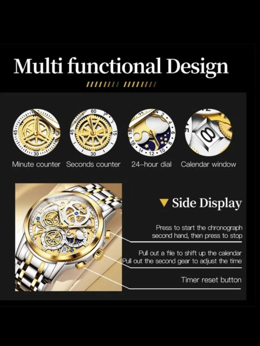 OLEVS Men’s Two-Tone Gold Stainless Steel Chronograph Quartz Watch